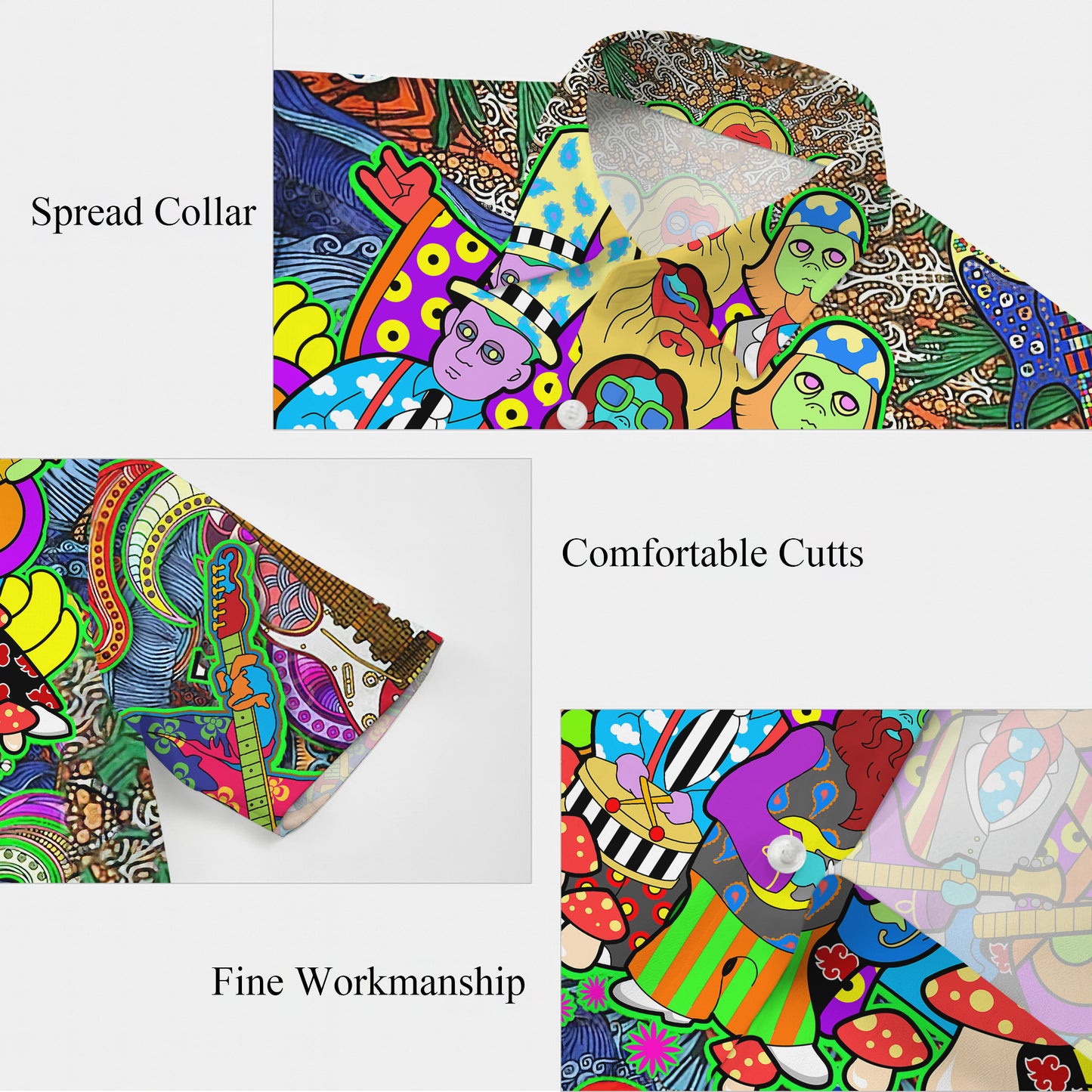 Psychedelic Band, Guitars & Mushrooms Art Hawaiian Shirt Aloha