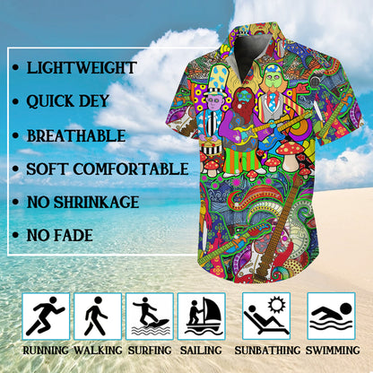 Psychedelic Band, Guitars & Mushrooms Art Hawaiian Shirt Aloha