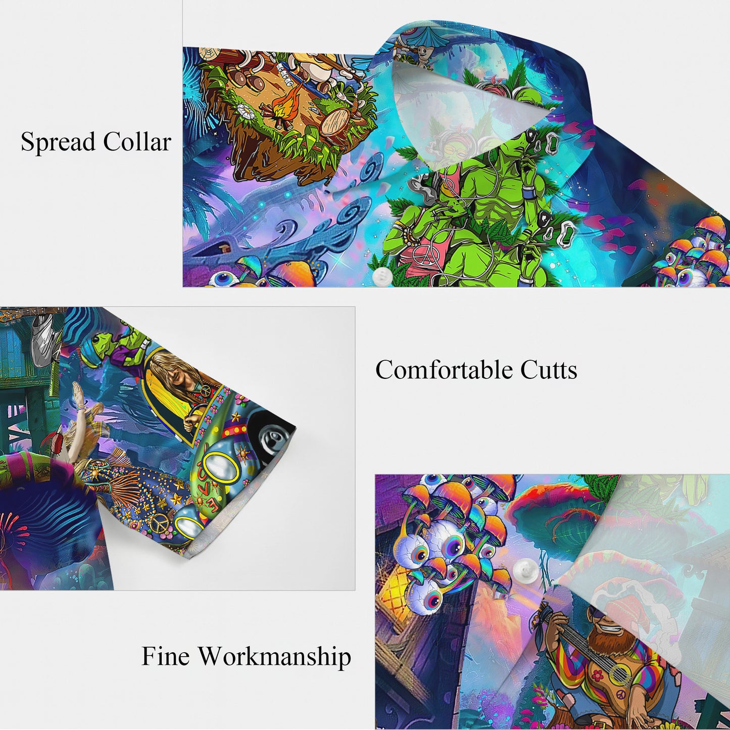 Psychedelic Alien & Retro Car Art Hawaiian Shirt Men Aloha
