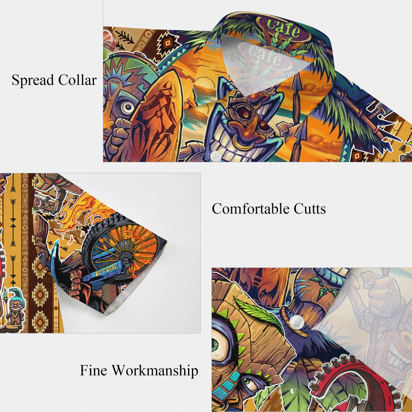 Tiki Masks, Dirt Bike & Sunset Beach Hawaiian Shirt Men Aloha