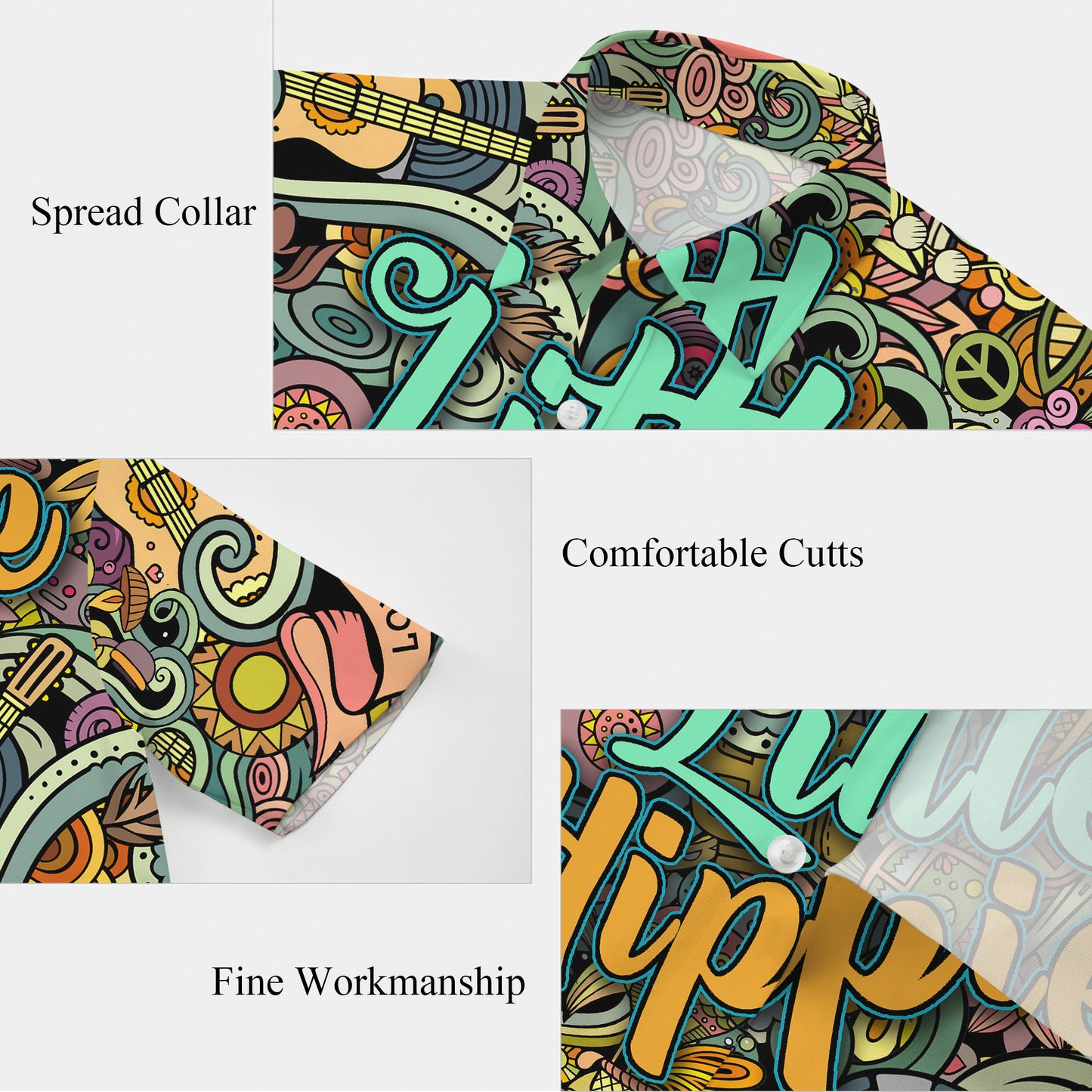 Little Hippie Doodle Art & Music Hawaiian Shirt Men Women Aloha