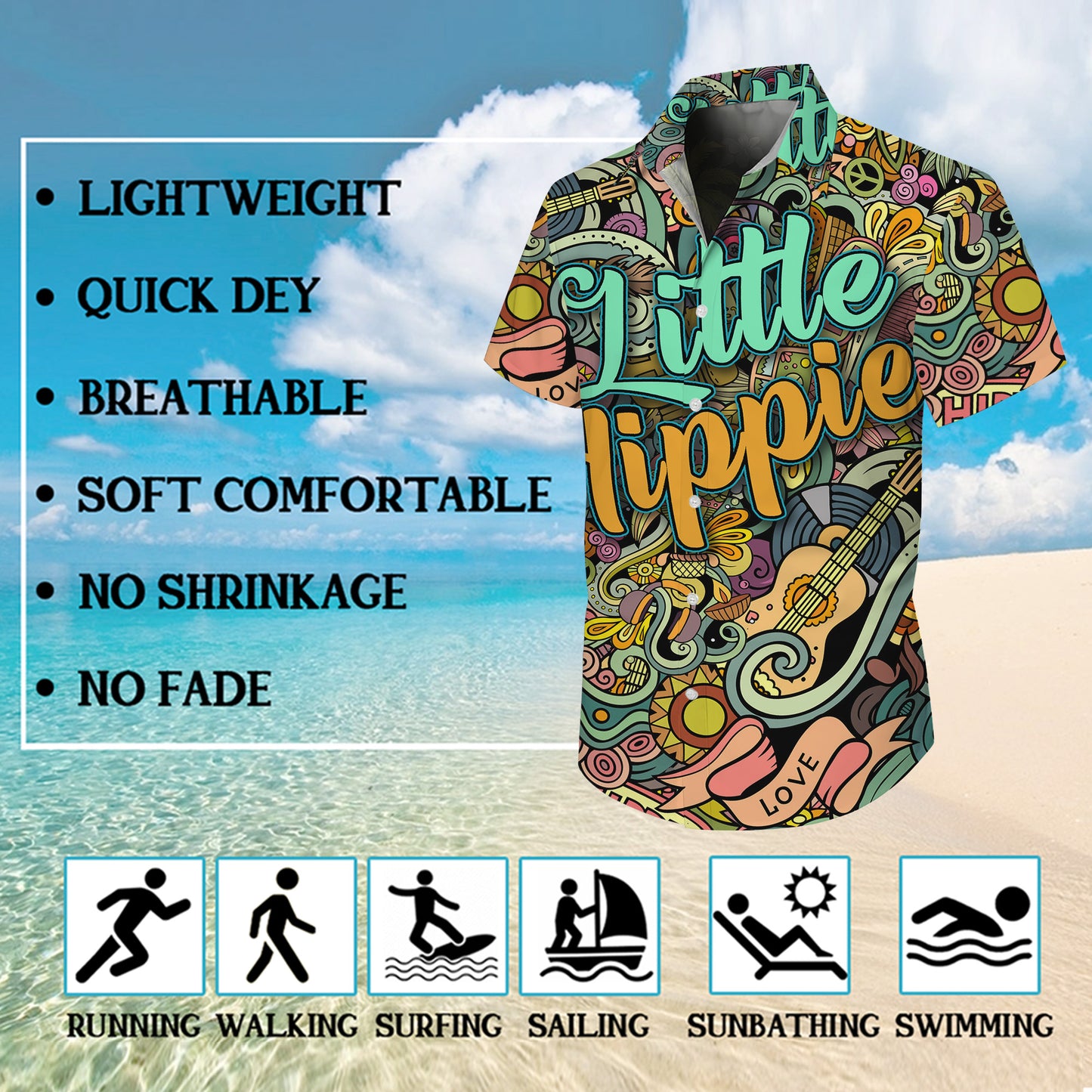 Little Hippie Doodle Art & Music Hawaiian Shirt Men Women Aloha
