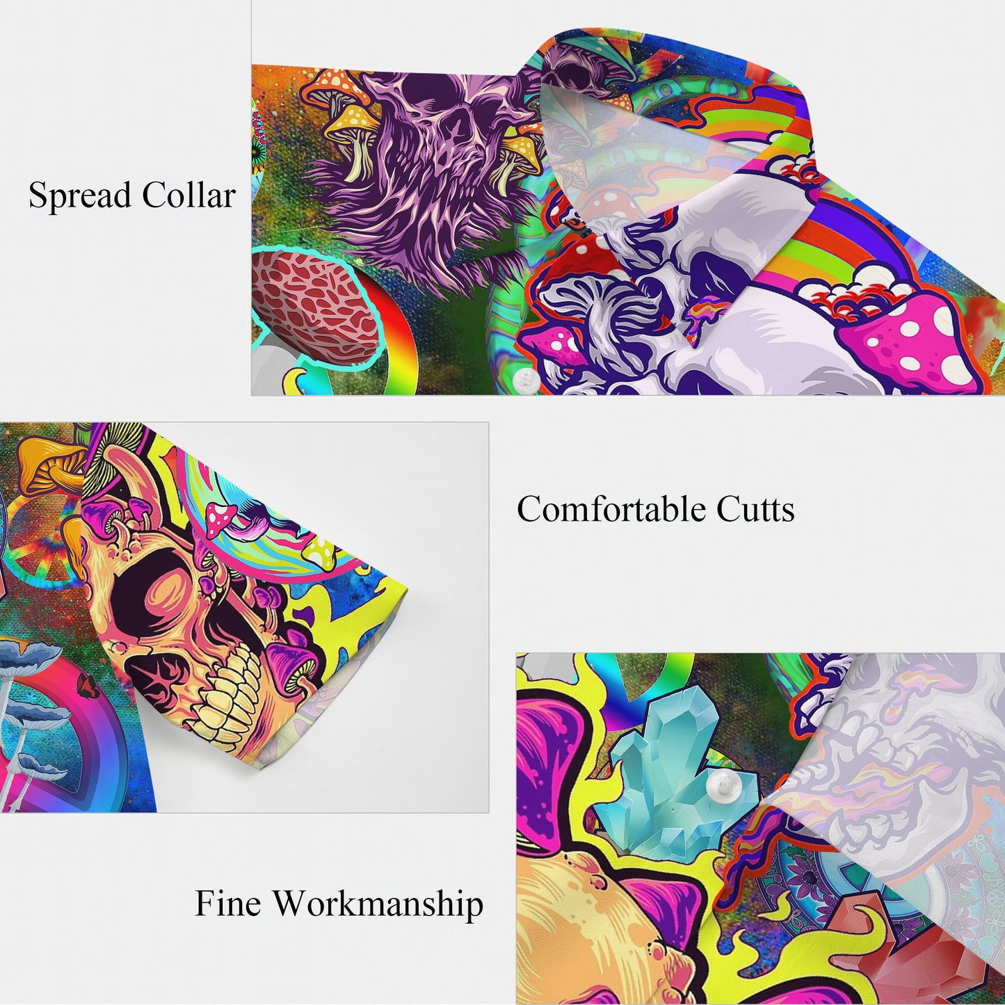 Trippy Skulls & Psychedelic Mushrooms Hawaiian Shirt Men Aloha