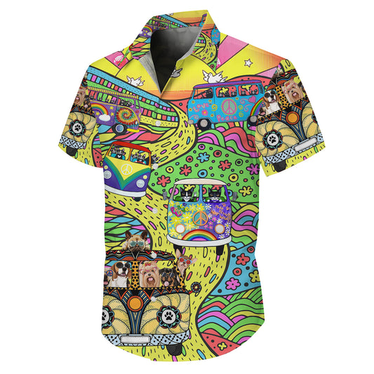 Hippie Vans, Cats & Dogs Psychedelic Art Hawaiian Shirt Aloha