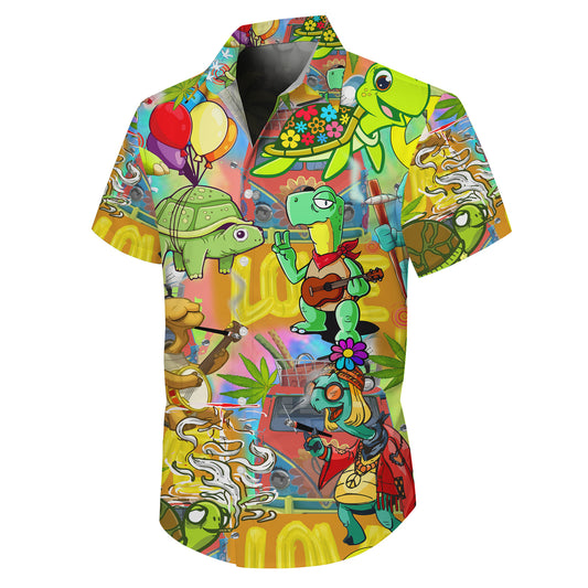 Hippie Turtles & Retro Vans Psychedelic Art Hawaiian Shirt Aloha