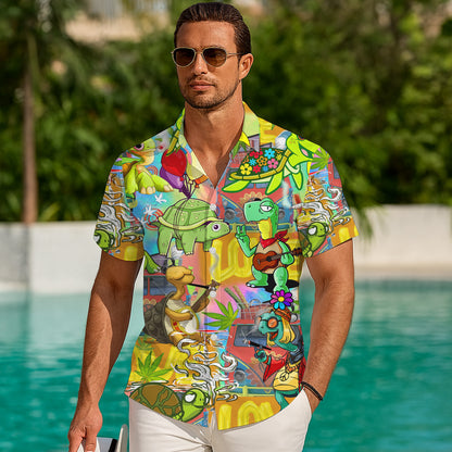 Hippie Turtles & Retro Vans Psychedelic Art Hawaiian Shirt Aloha