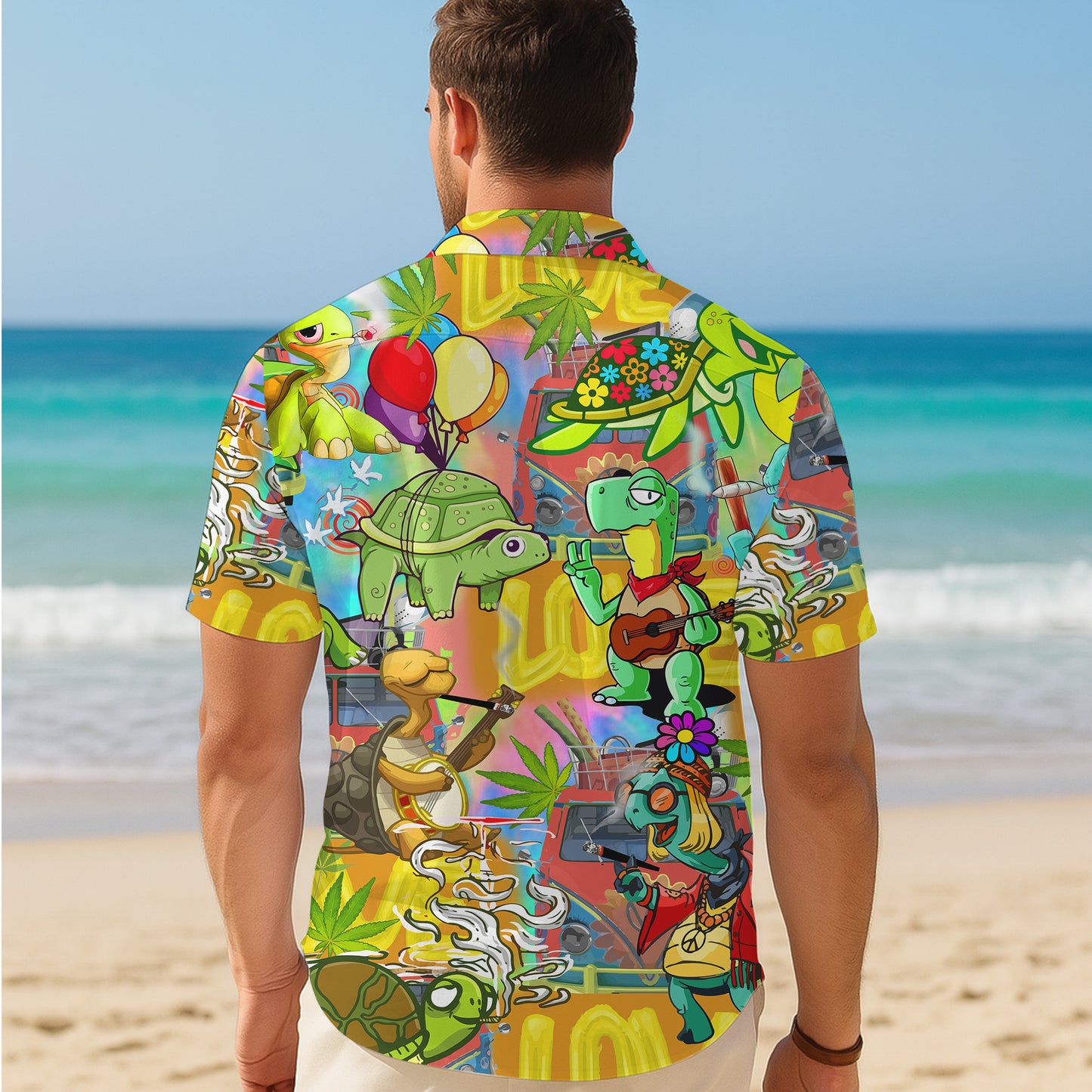 Hippie Turtles & Retro Vans Psychedelic Art Hawaiian Shirt Aloha