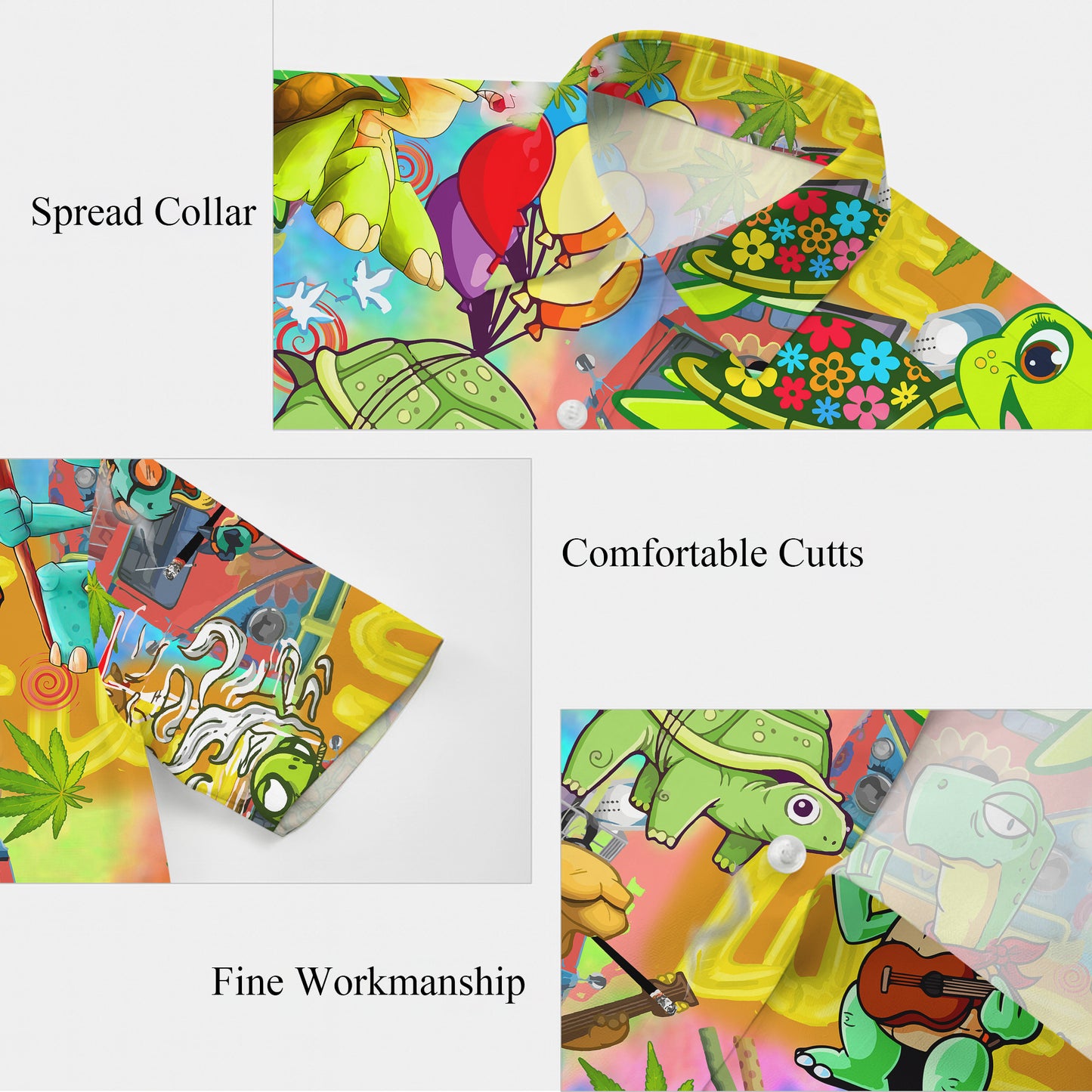 Hippie Turtles & Retro Vans Psychedelic Art Hawaiian Shirt Aloha