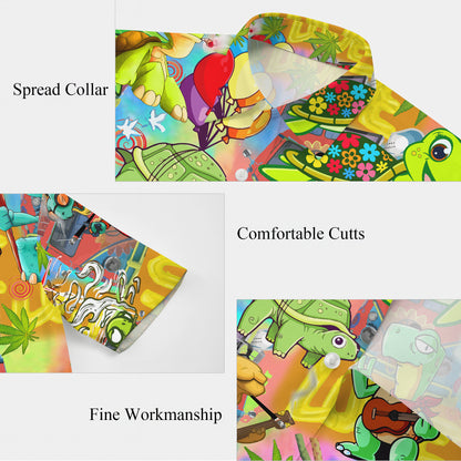 Hippie Turtles & Retro Vans Psychedelic Art Hawaiian Shirt Aloha