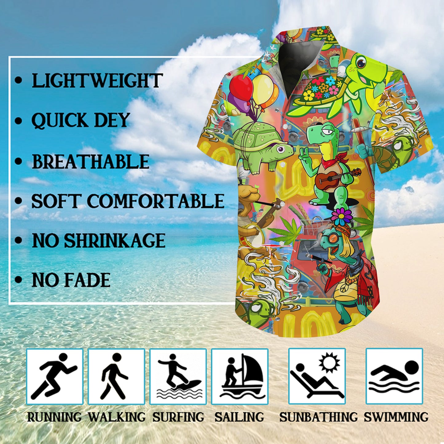 Hippie Turtles & Retro Vans Psychedelic Art Hawaiian Shirt Aloha
