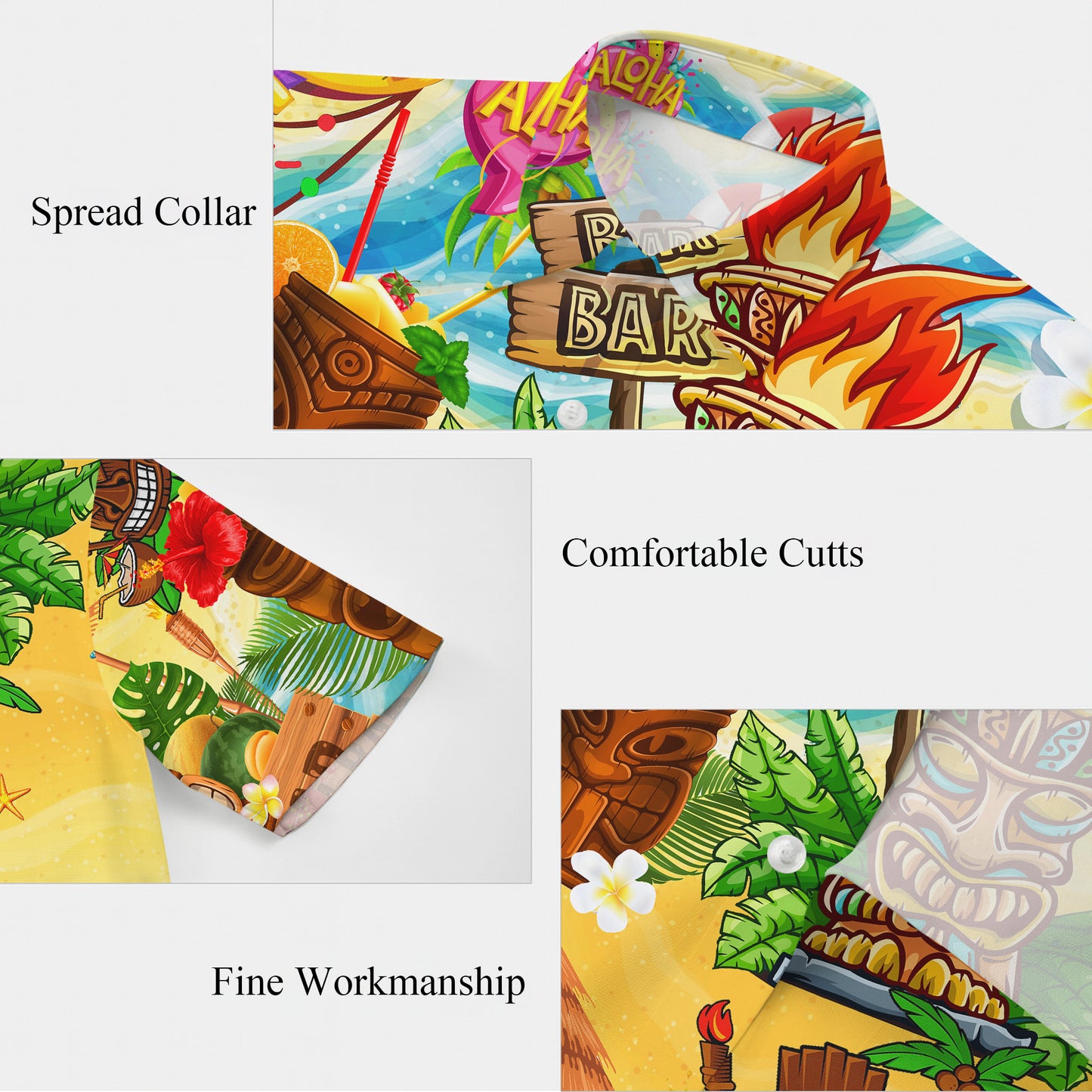 Tiki Bar & Tropical Beach Wooden Masks Hawaiian Shirt Aloha