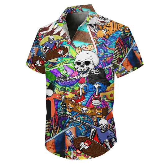 Skateboarding Skeletons & Graffiti Art Hawaiian Shirt Men Aloha