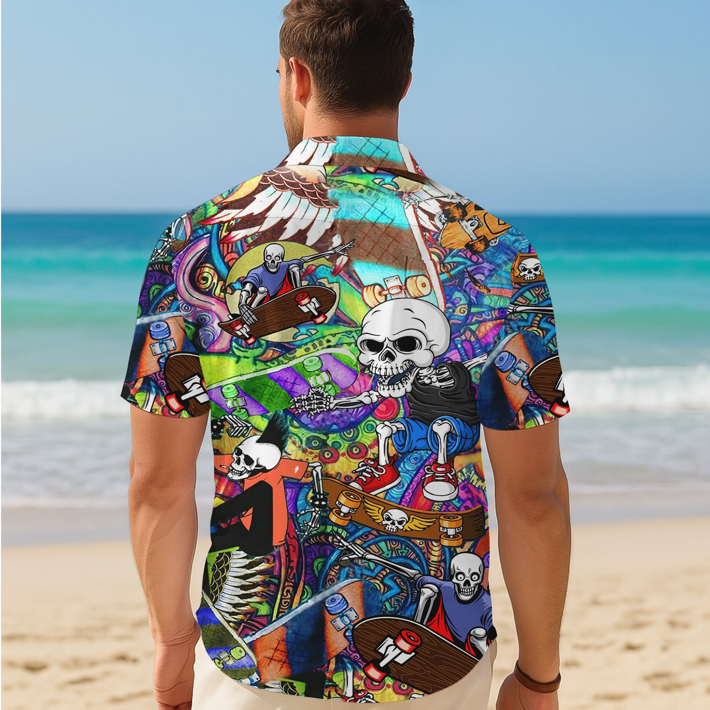 Skateboarding Skeletons & Graffiti Art Hawaiian Shirt Men Aloha