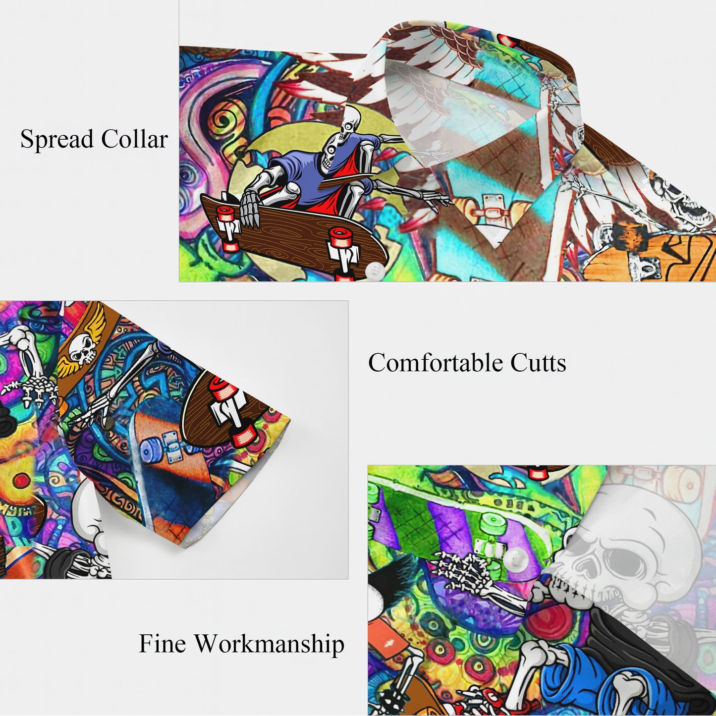 Skateboarding Skeletons & Graffiti Art Hawaiian Shirt Men Aloha
