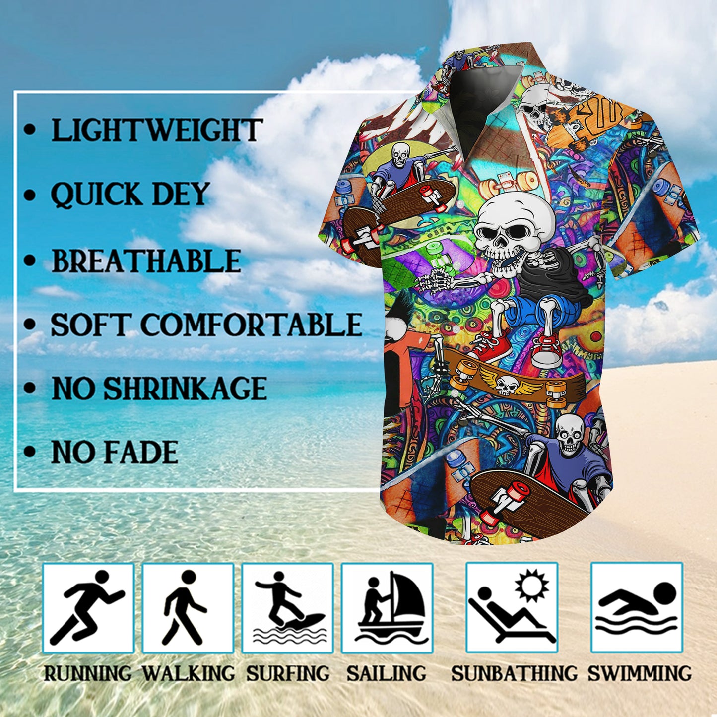 Skateboarding Skeletons & Graffiti Art Hawaiian Shirt Men Aloha