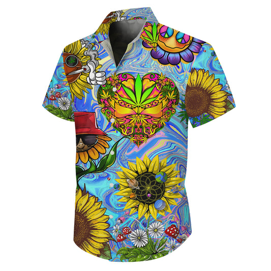 Psychedelic Sunflowers & Heart Art Hawaiian Shirt Men Aloha