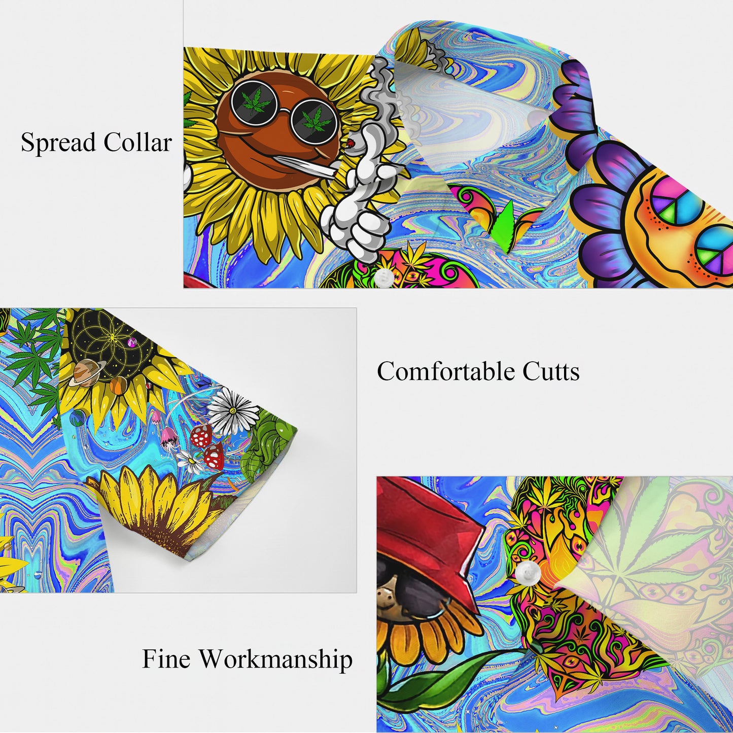 Psychedelic Sunflowers & Heart Art Hawaiian Shirt Men Aloha