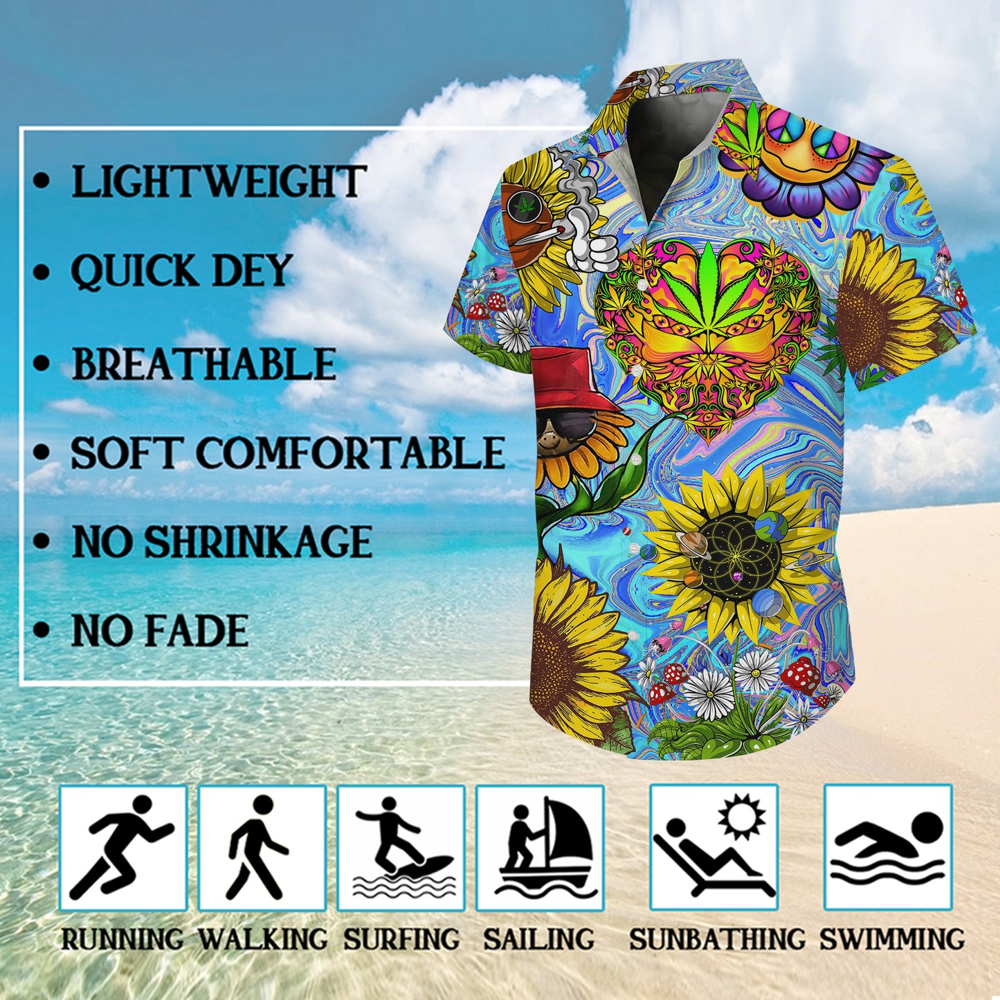 Psychedelic Sunflowers & Heart Art Hawaiian Shirt Men Aloha