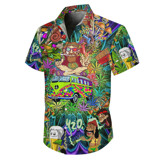 Hippie Retro Van & 420 Psychedelic Art Hawaiian Shirt Aloha