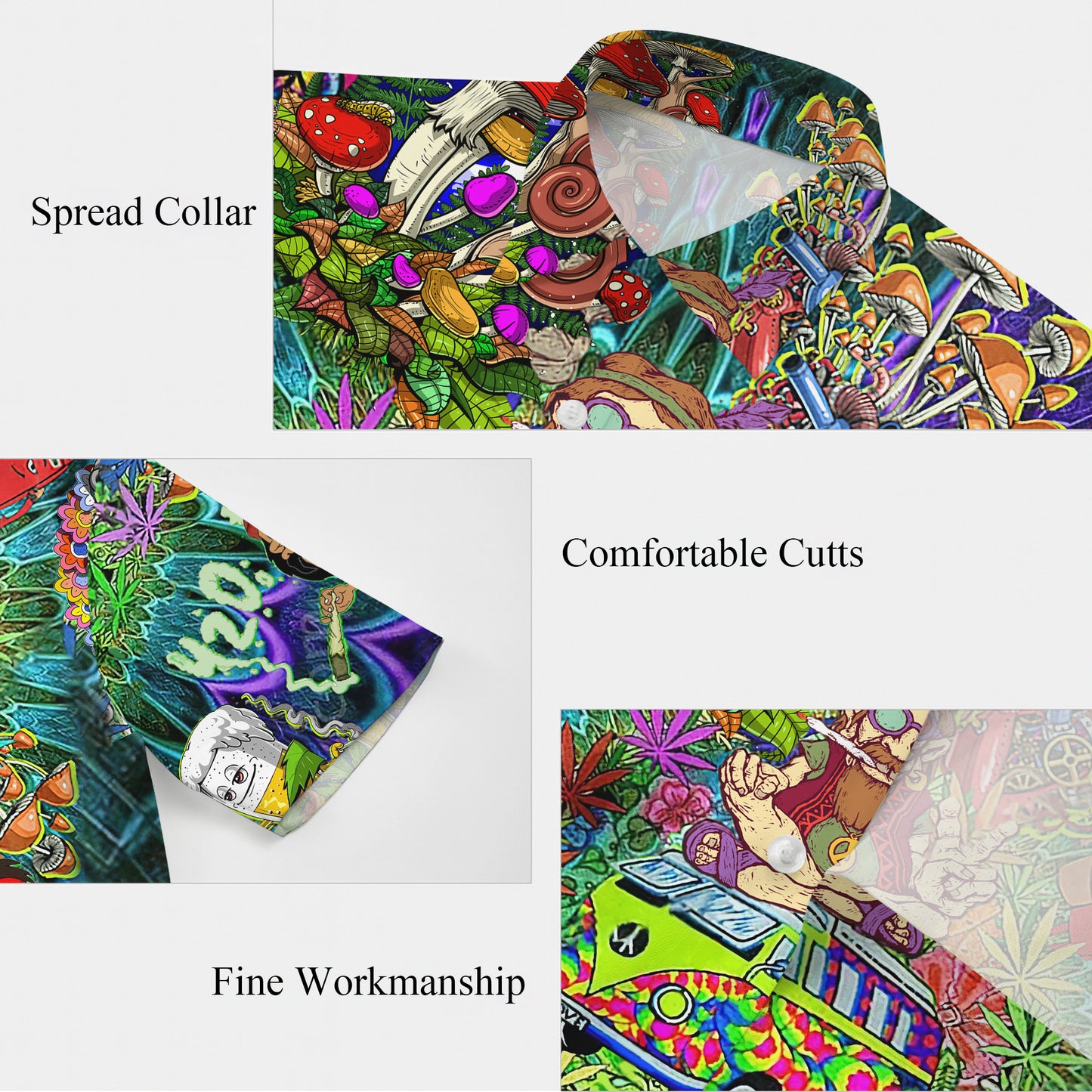 Hippie Retro Van & 420 Psychedelic Art Hawaiian Shirt Aloha