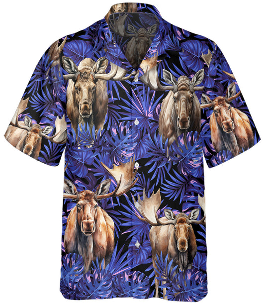 Moose Hawaiian Shirt for Men - Animal Hawaiian Shirts Short Sleeve - Mens Floral Button Up Shirt