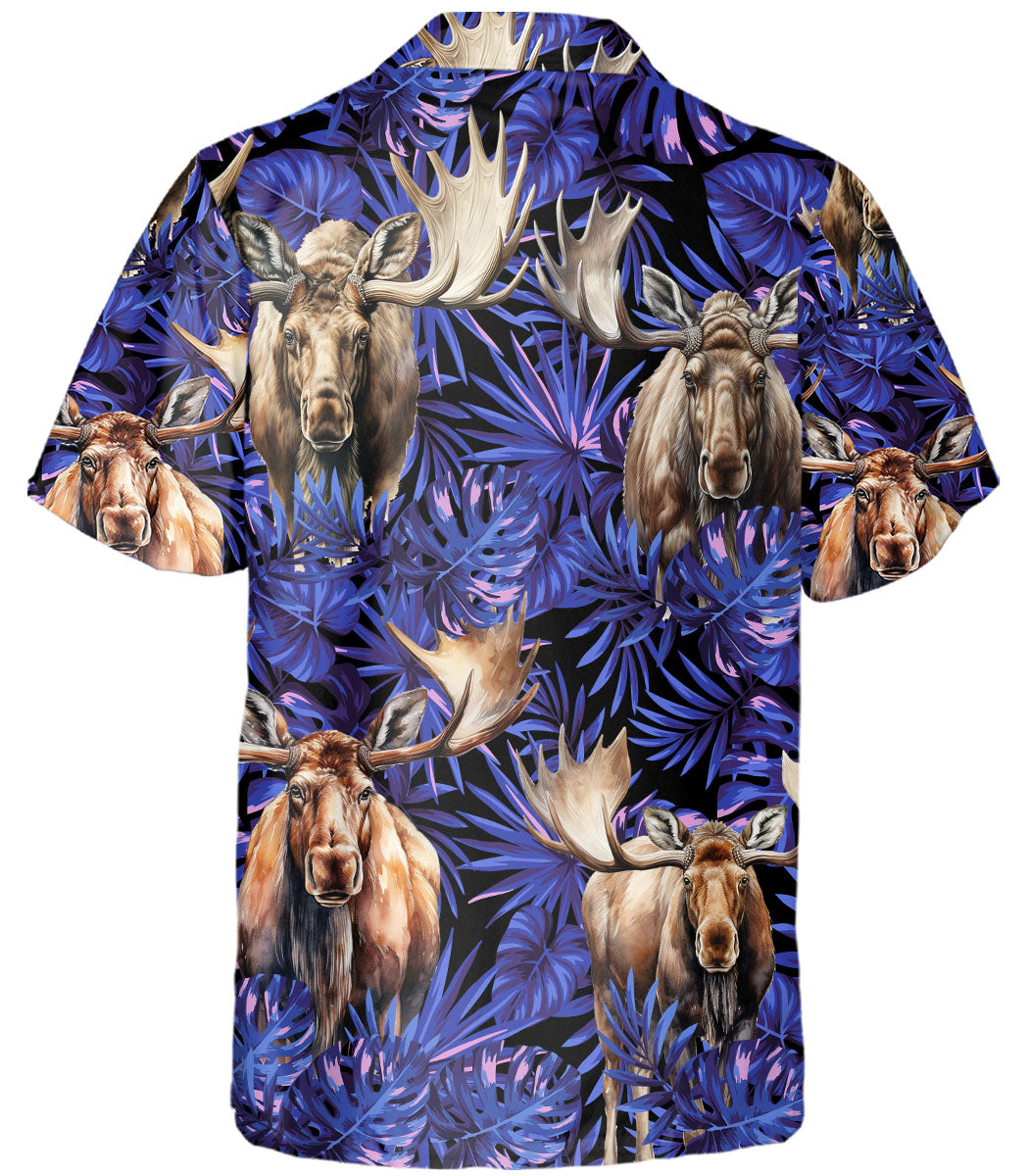 Moose Hawaiian Shirt for Men - Animal Hawaiian Shirts Short Sleeve - Mens Floral Button Up Shirt