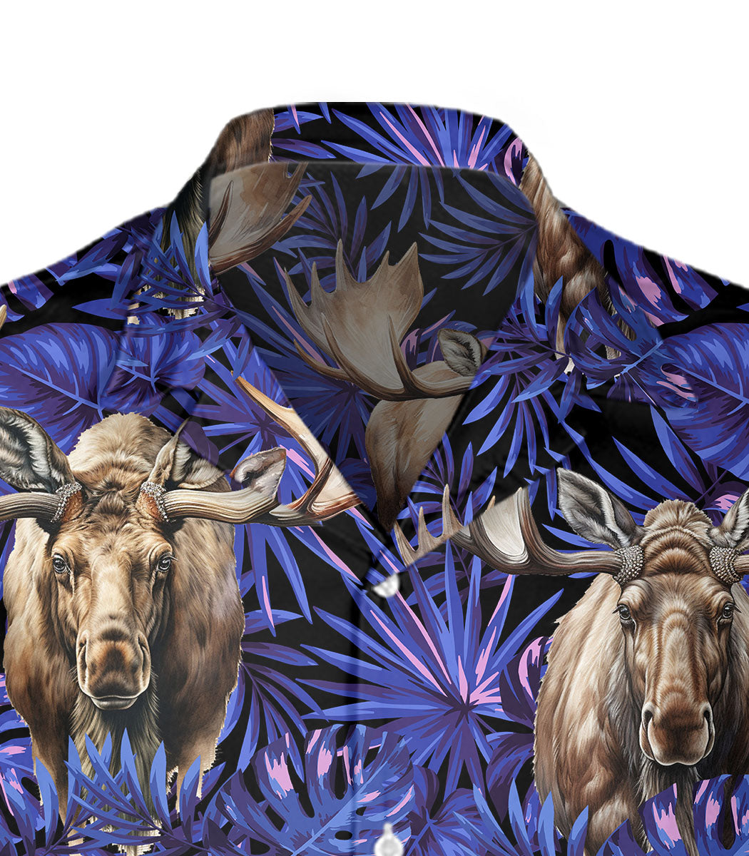 Moose Hawaiian Shirt for Men - Animal Hawaiian Shirts Short Sleeve - Mens Floral Button Up Shirt