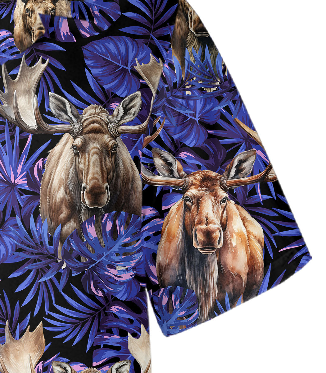 Moose Hawaiian Shirt for Men - Animal Hawaiian Shirts Short Sleeve - Mens Floral Button Up Shirt