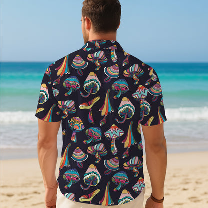 Boho Colorful Mushrooms Dark Hawaiian Shirt Men Women Aloha