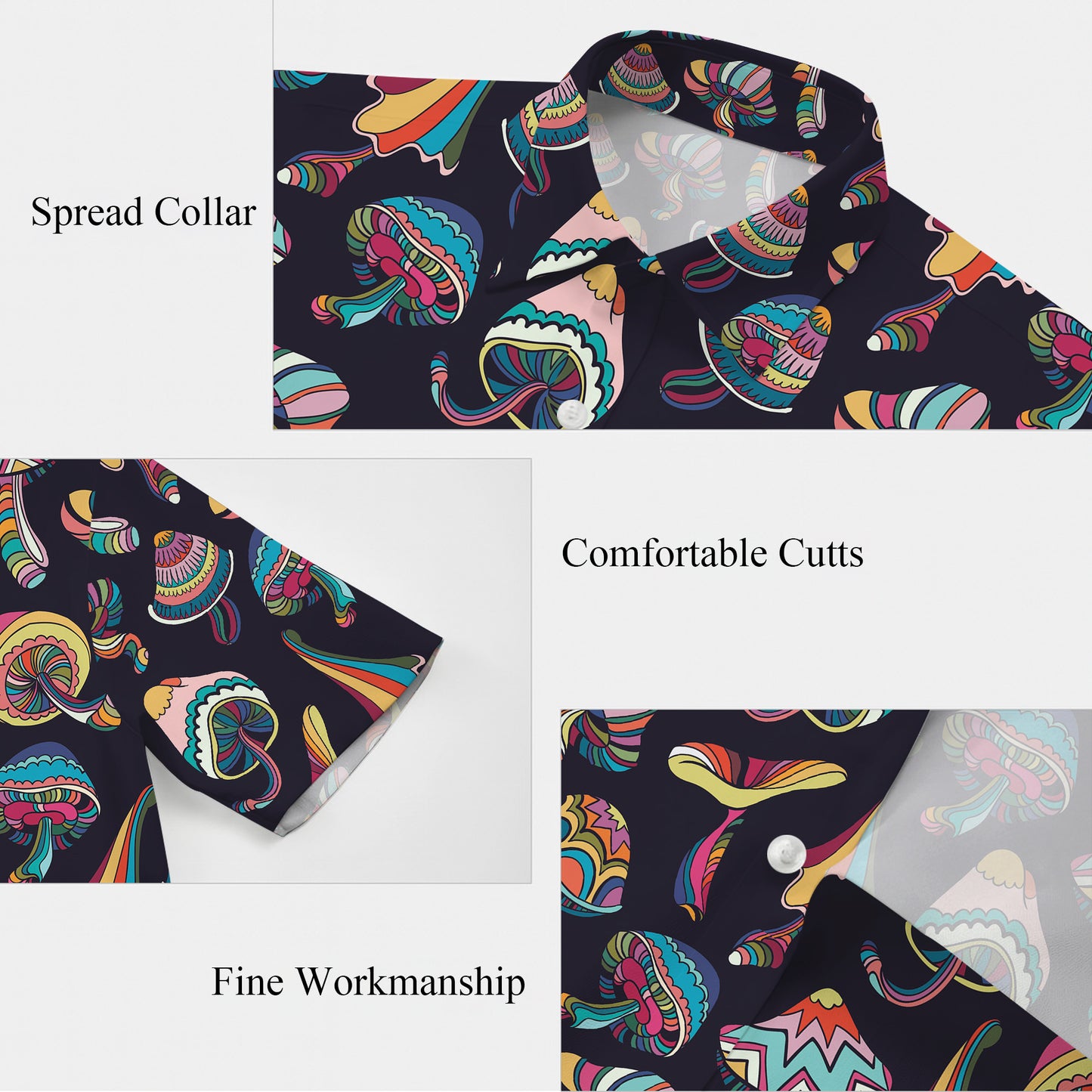 Boho Colorful Mushrooms Dark Hawaiian Shirt Men Women Aloha