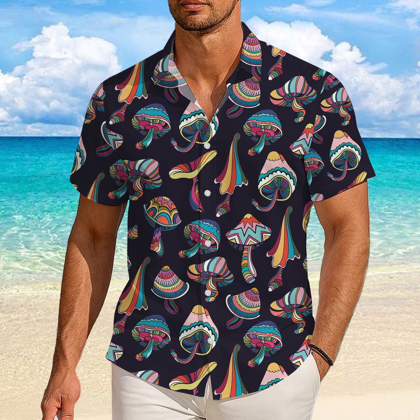 Boho Colorful Mushrooms Dark Hawaiian Shirt Men Women Aloha