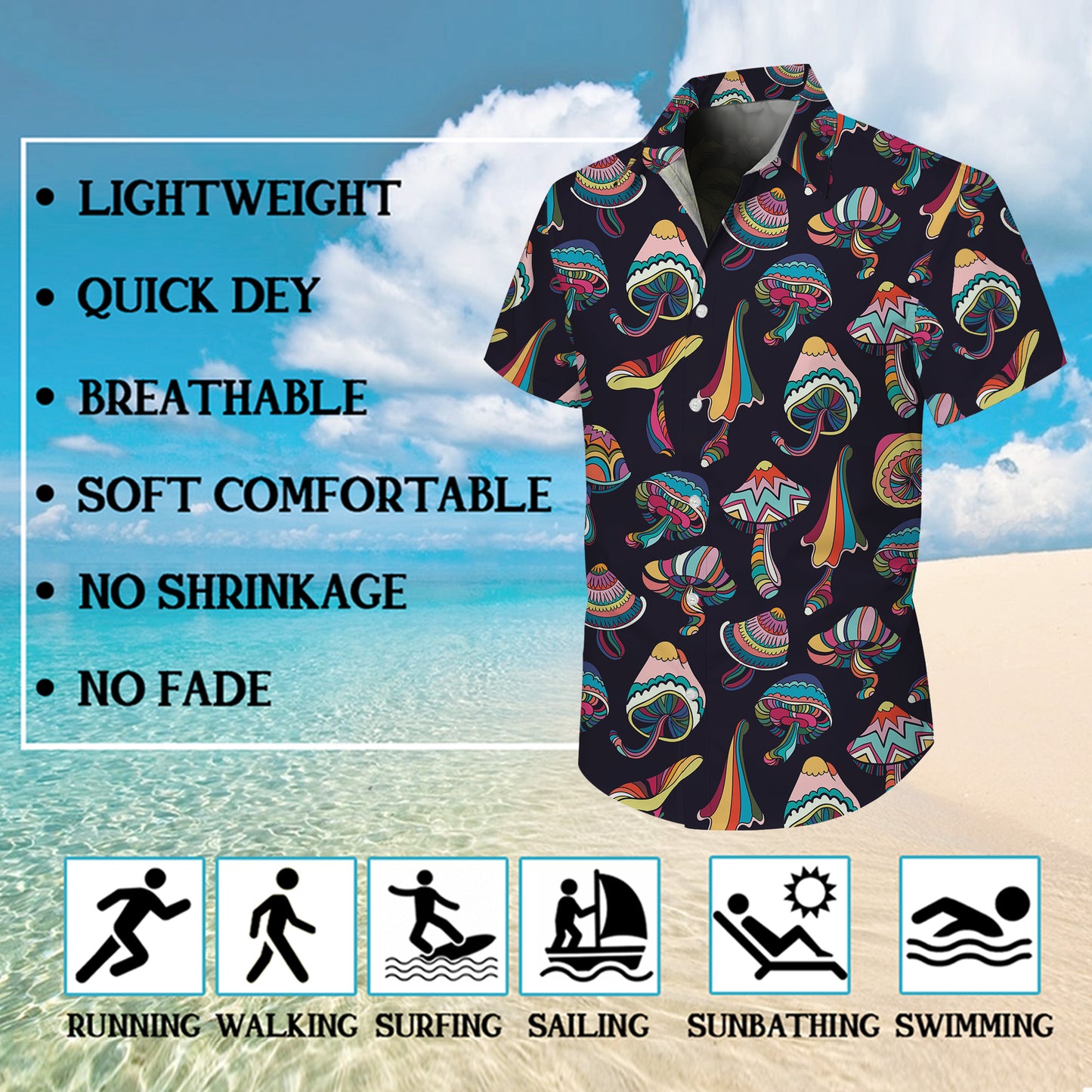 Boho Colorful Mushrooms Dark Hawaiian Shirt Men Women Aloha