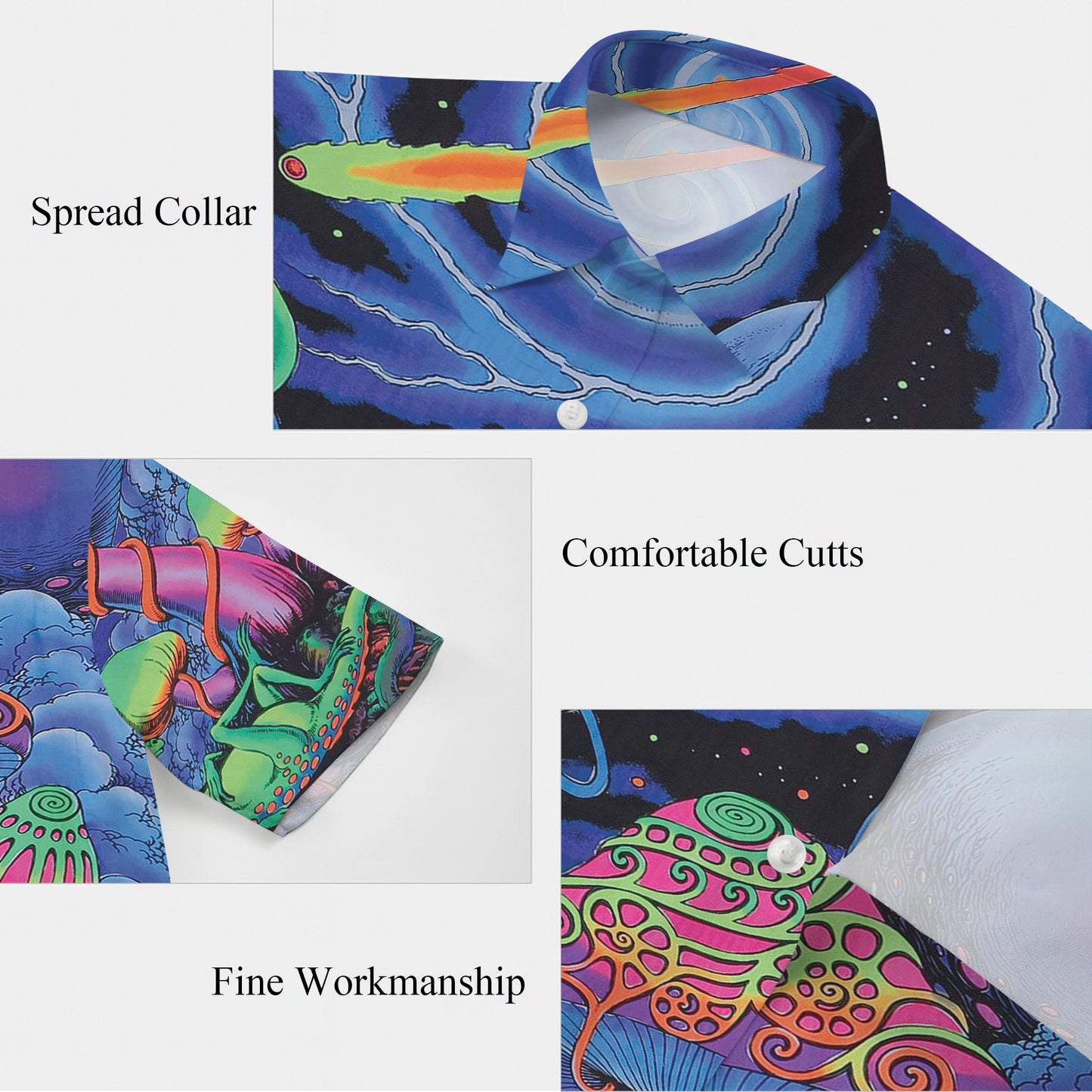 Psychedelic Mushrooms, Lizards & Galaxy Hawaiian Shirt Aloha