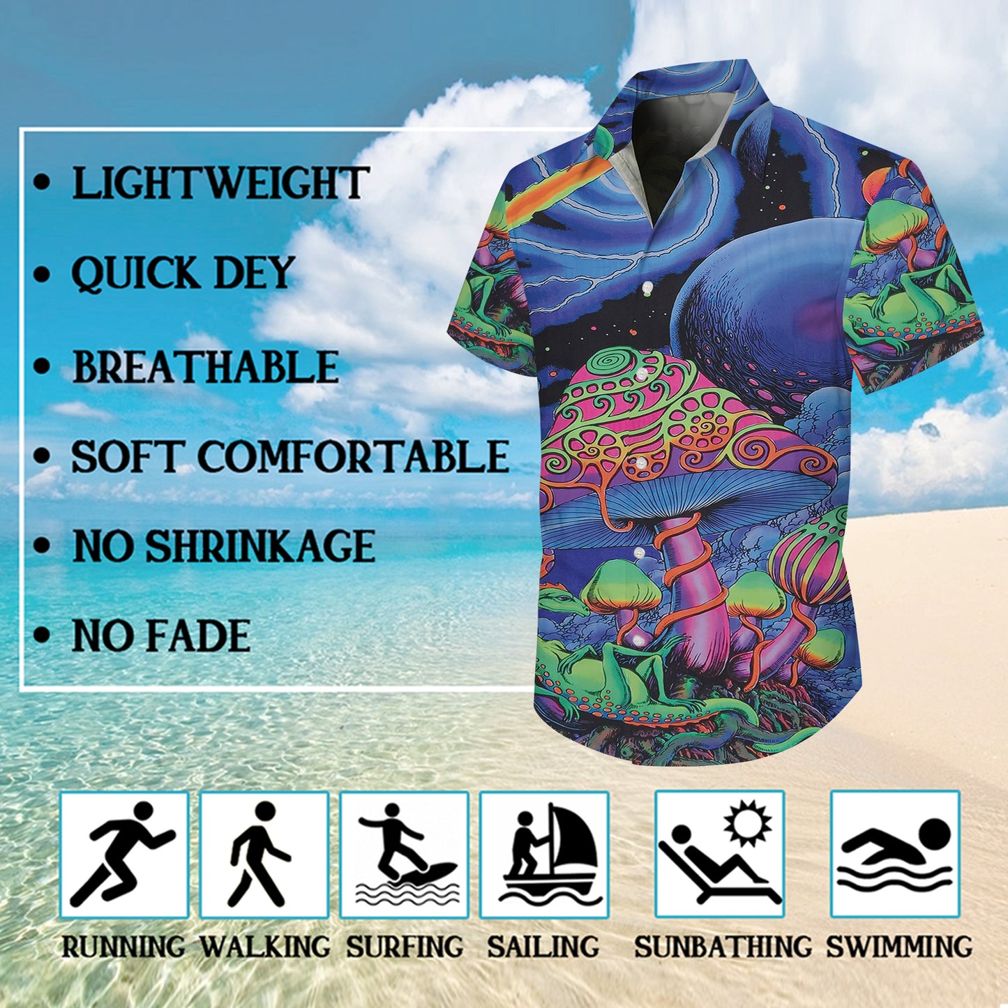 Psychedelic Mushrooms, Lizards & Galaxy Hawaiian Shirt Aloha