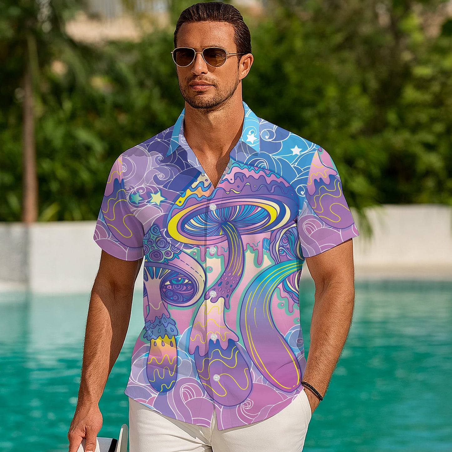 Pastel Psychedelic Mushrooms & Dreamy Clouds Hawaiian Shirt Aloha