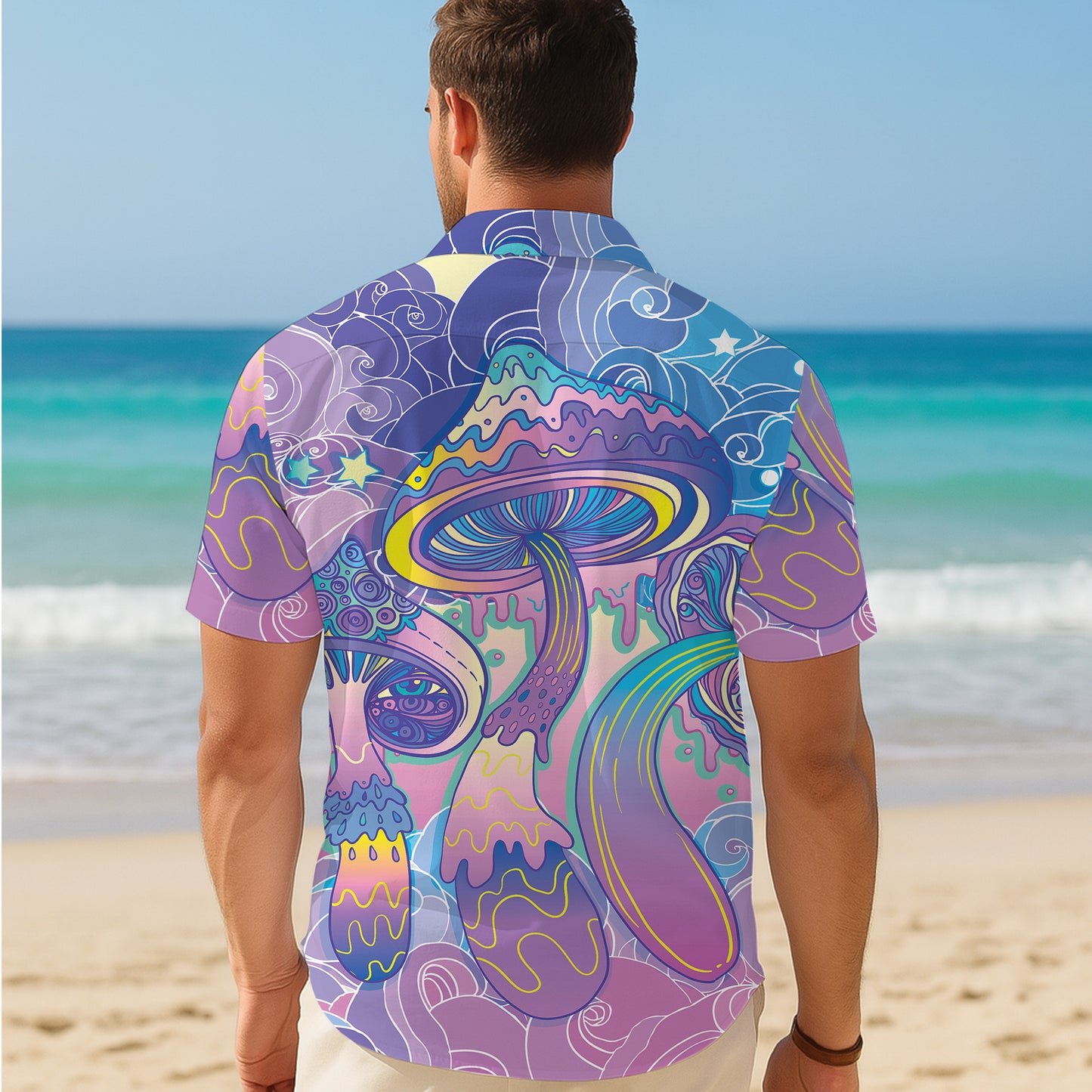 Pastel Psychedelic Mushrooms & Dreamy Clouds Hawaiian Shirt Aloha