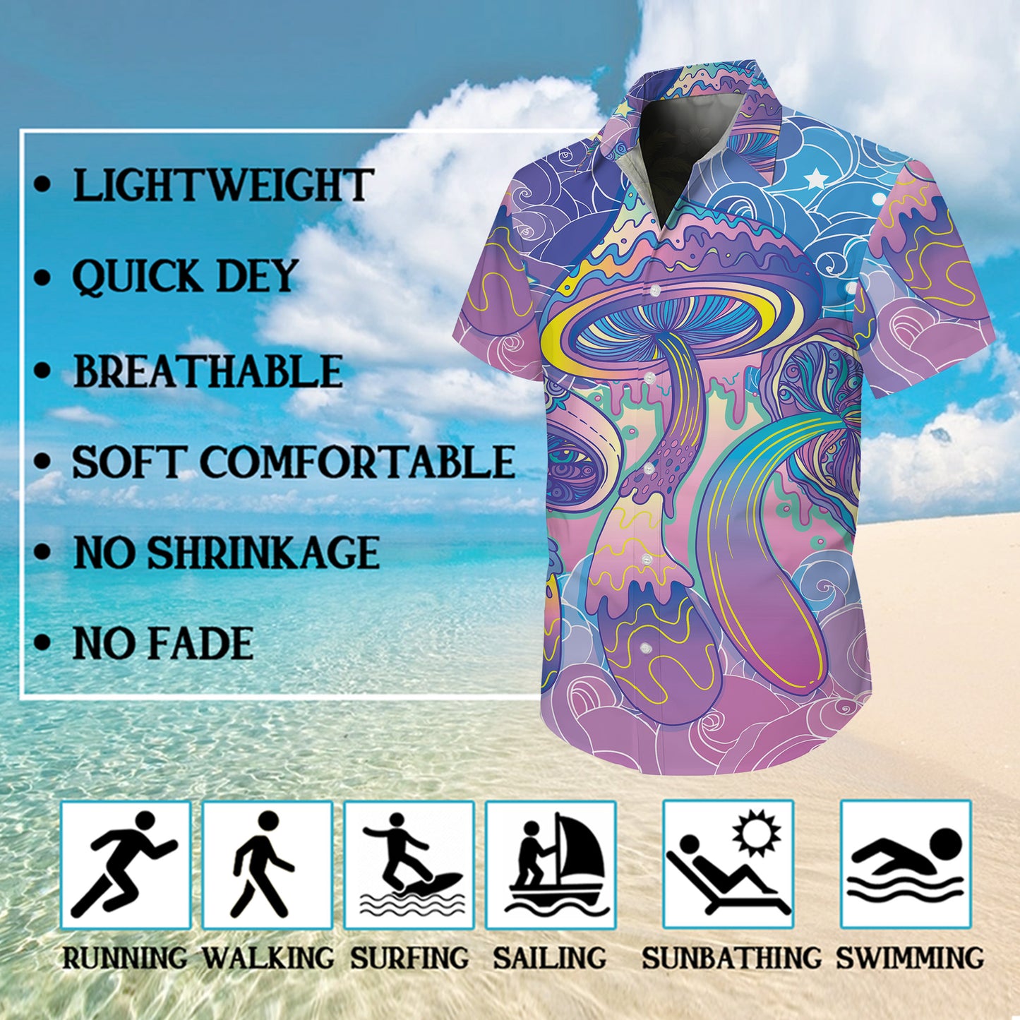 Pastel Psychedelic Mushrooms & Dreamy Clouds Hawaiian Shirt Aloha