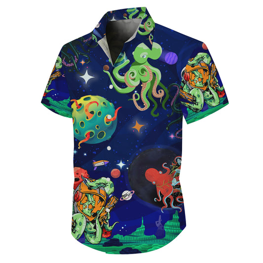 Space Octopus Astronauts & Galaxy Art Hawaiian Shirt Aloha