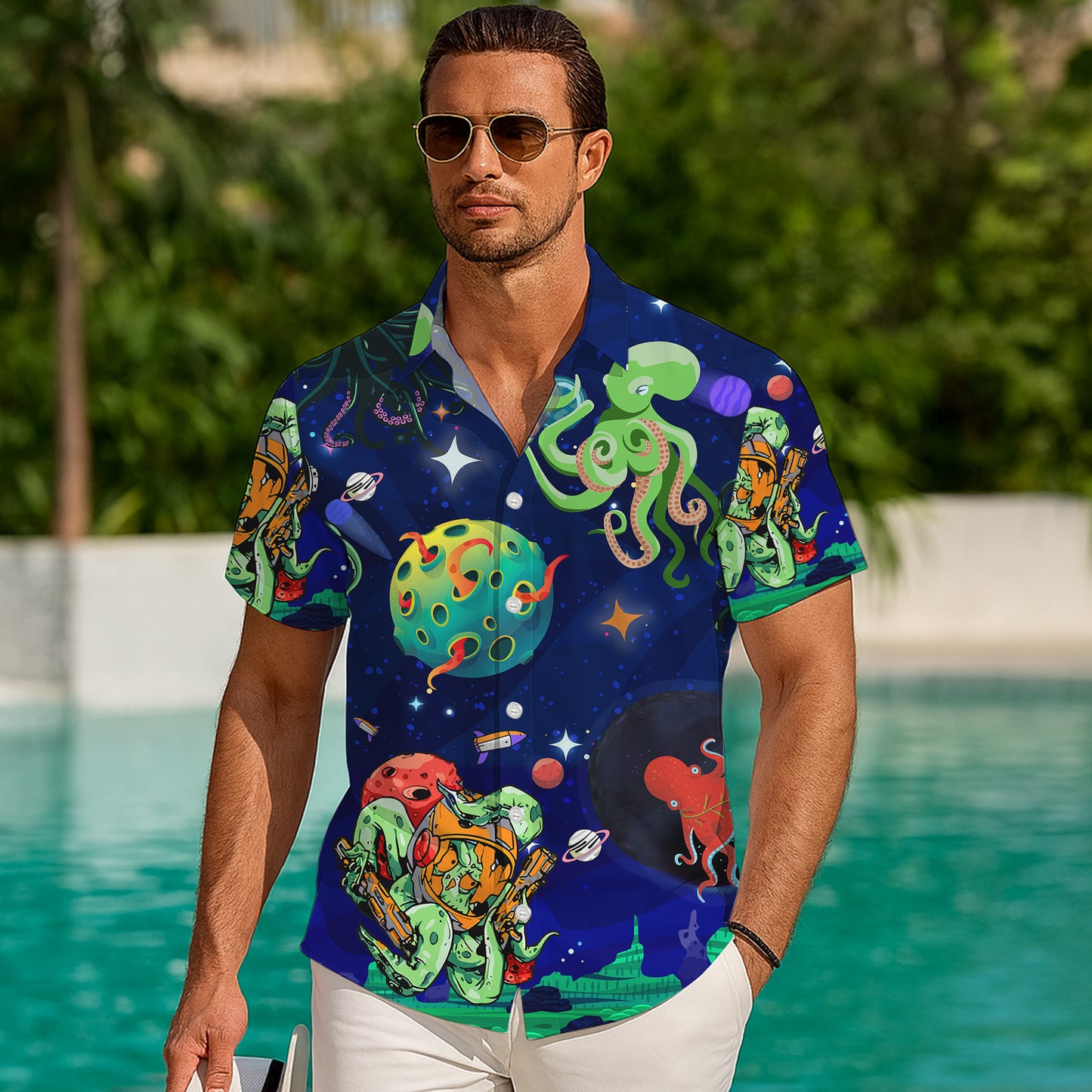 Space Octopus Astronauts & Galaxy Art Hawaiian Shirt Aloha