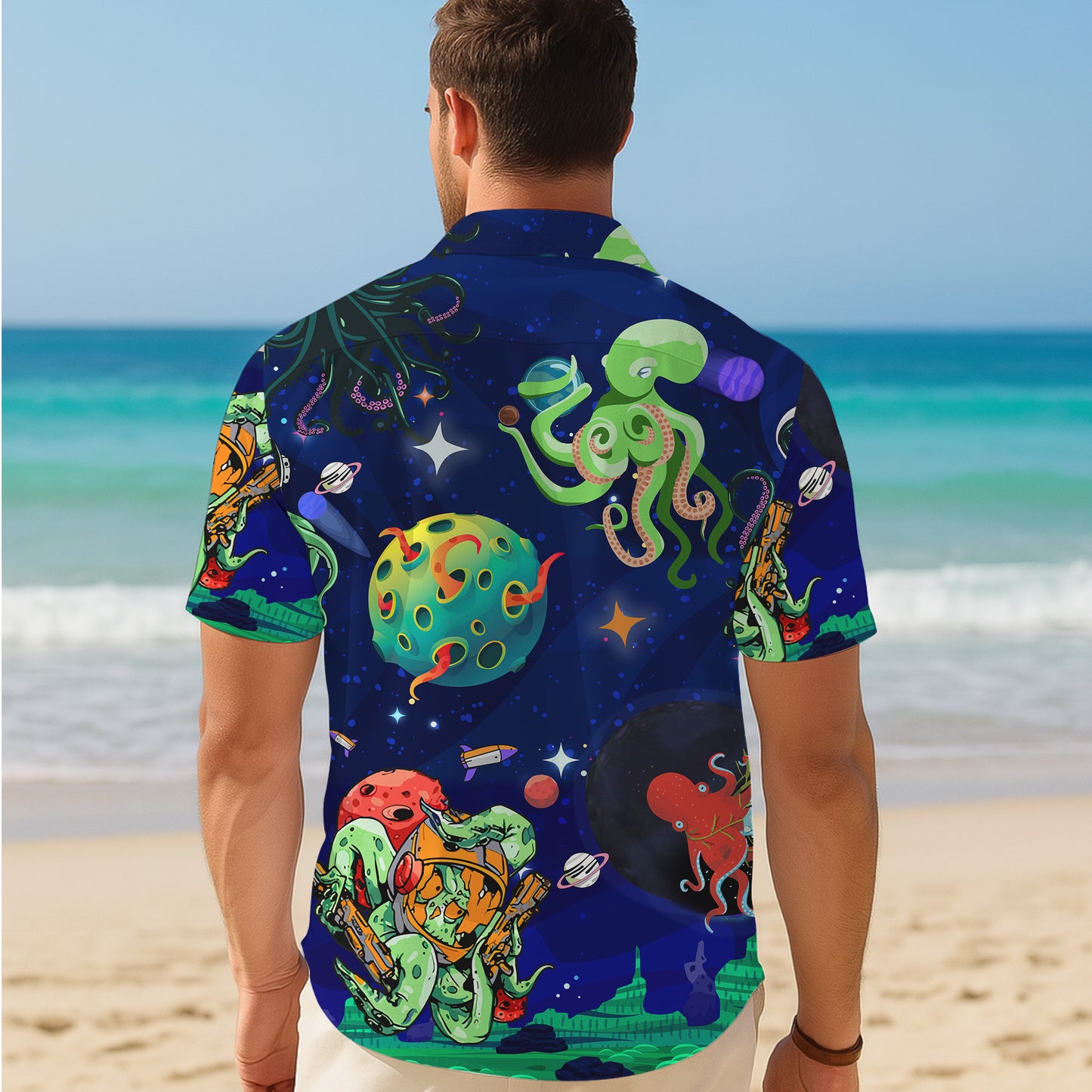 Space Octopus Astronauts & Galaxy Art Hawaiian Shirt Aloha