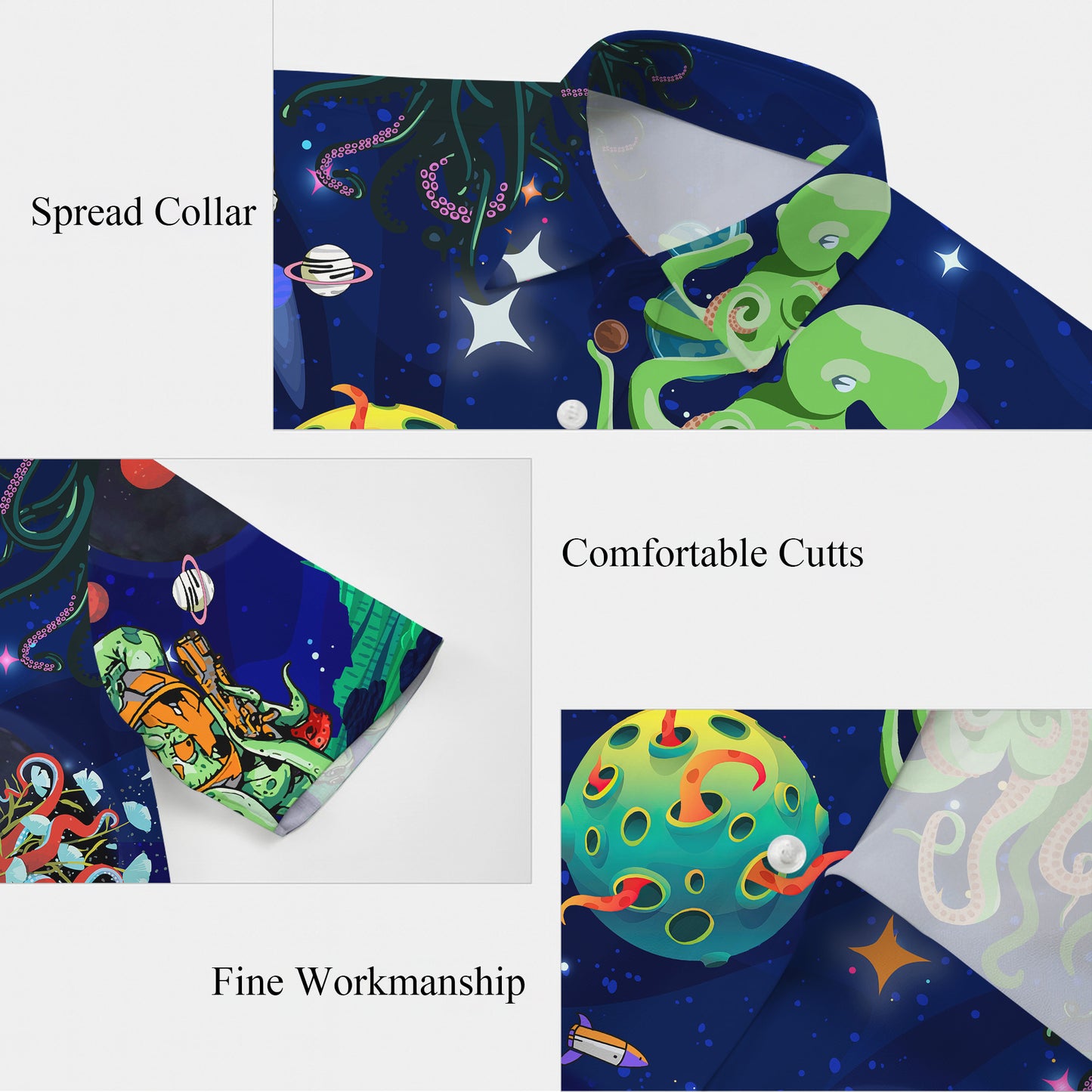 Space Octopus Astronauts & Galaxy Art Hawaiian Shirt Aloha
