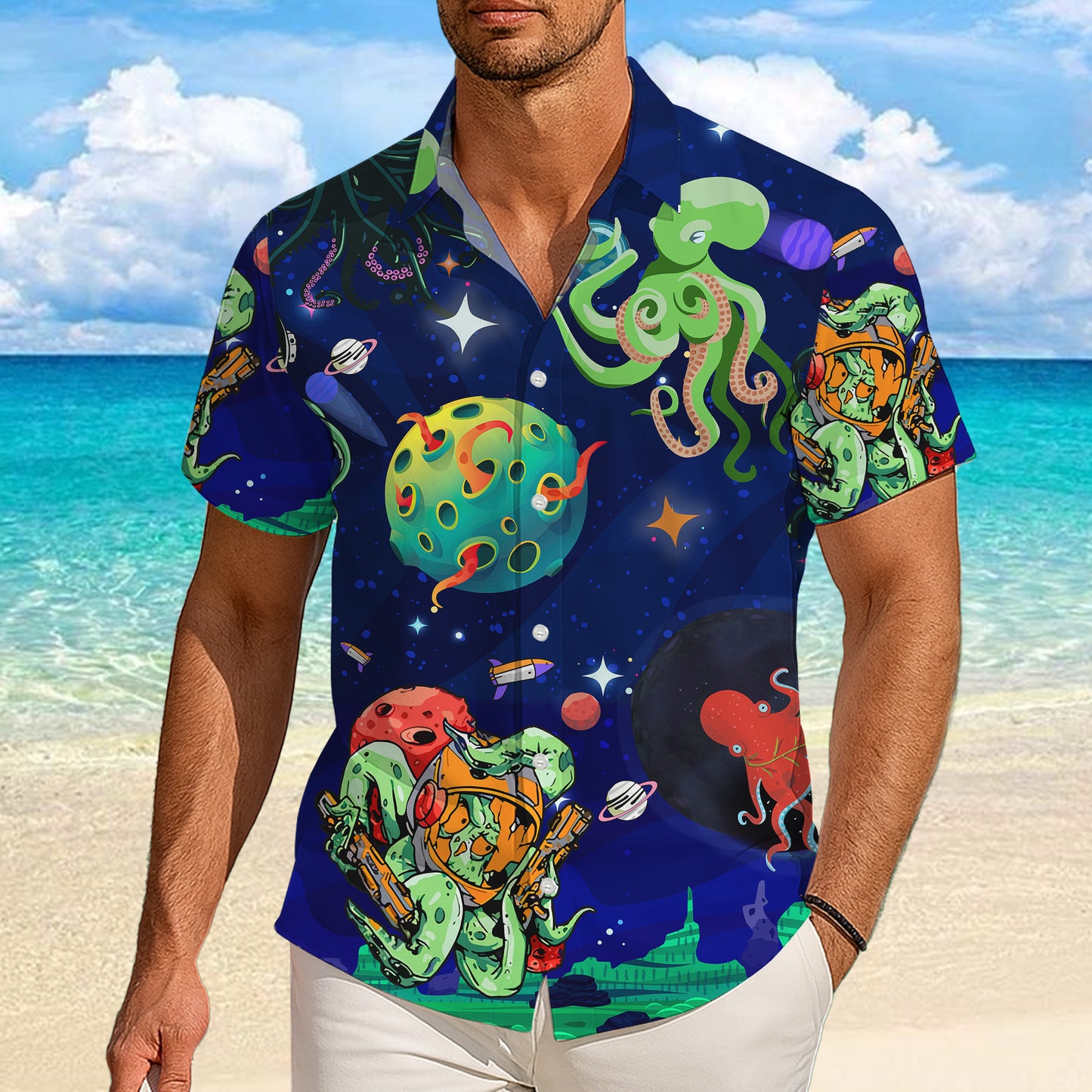Space Octopus Astronauts & Galaxy Art Hawaiian Shirt Aloha