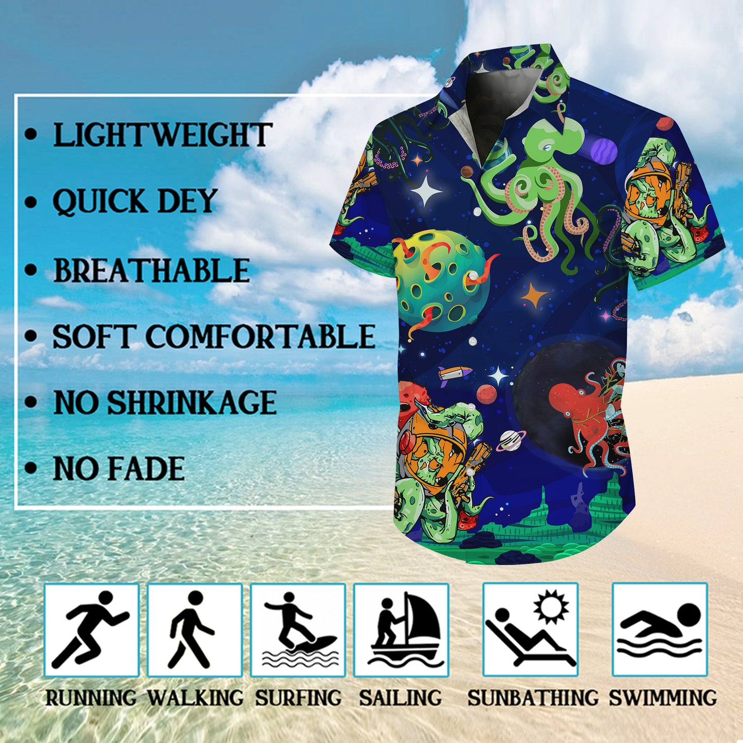 Space Octopus Astronauts & Galaxy Art Hawaiian Shirt Aloha