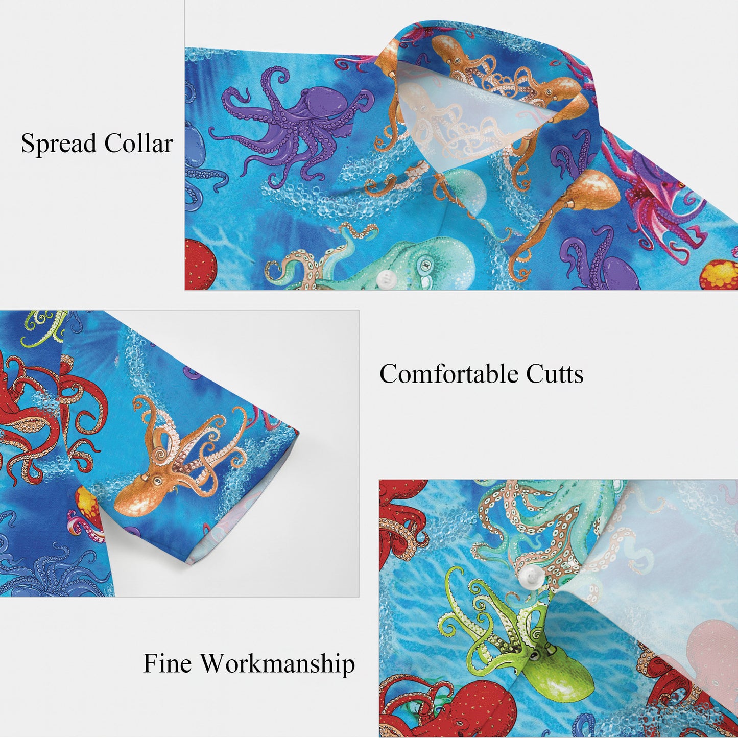 Colorful Octopuses & Ocean Water Hawaiian Shirt Men Aloha