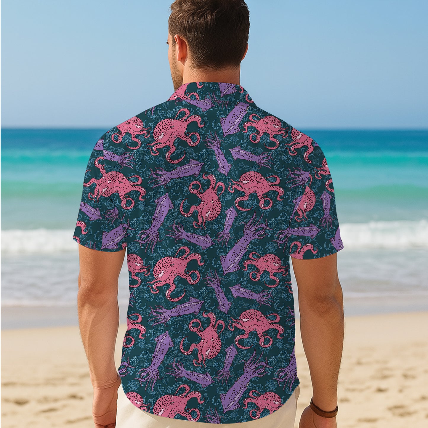 Pink & Purple Octopuses and Squids Dark Hawaiian Shirt