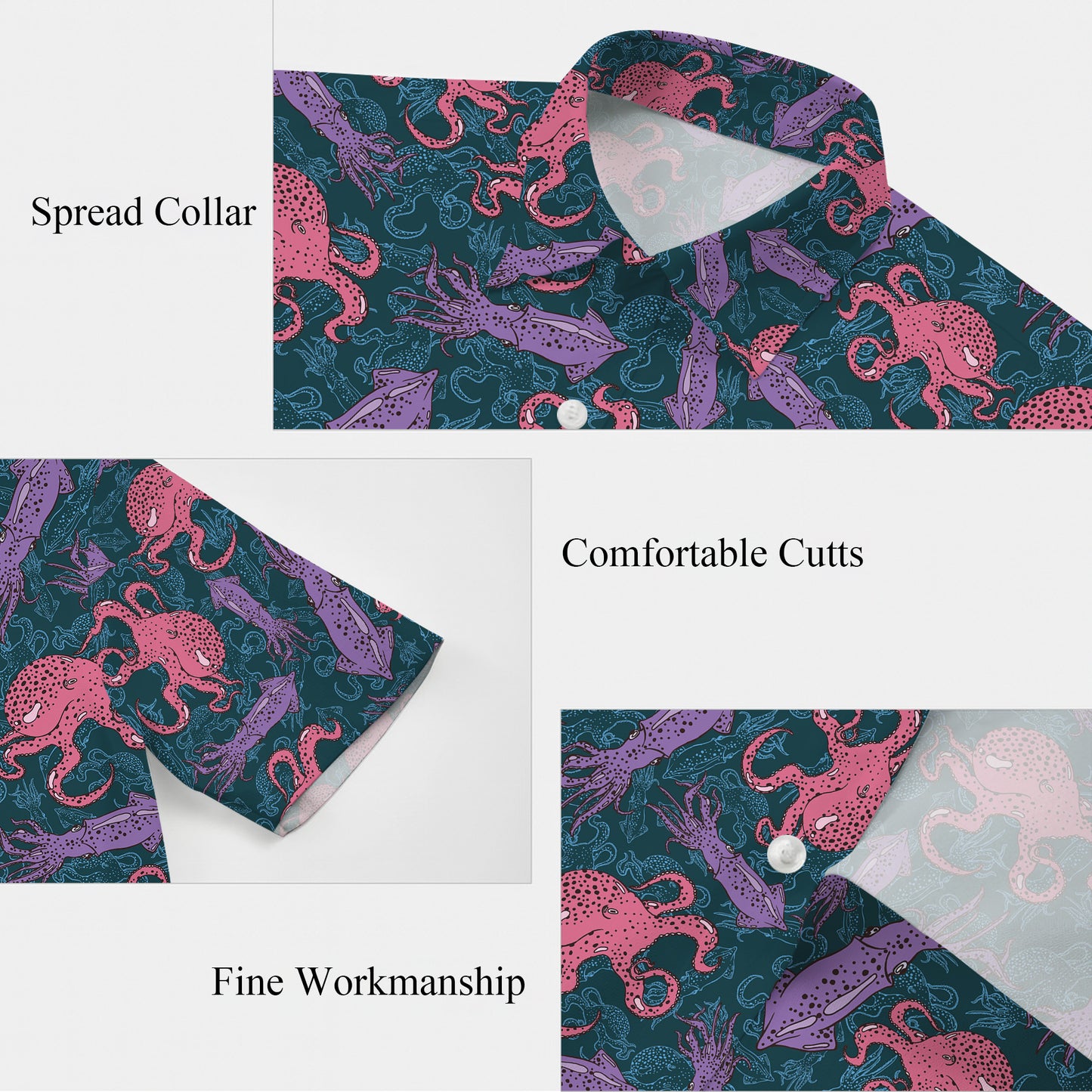 Pink & Purple Octopuses and Squids Dark Hawaiian Shirt