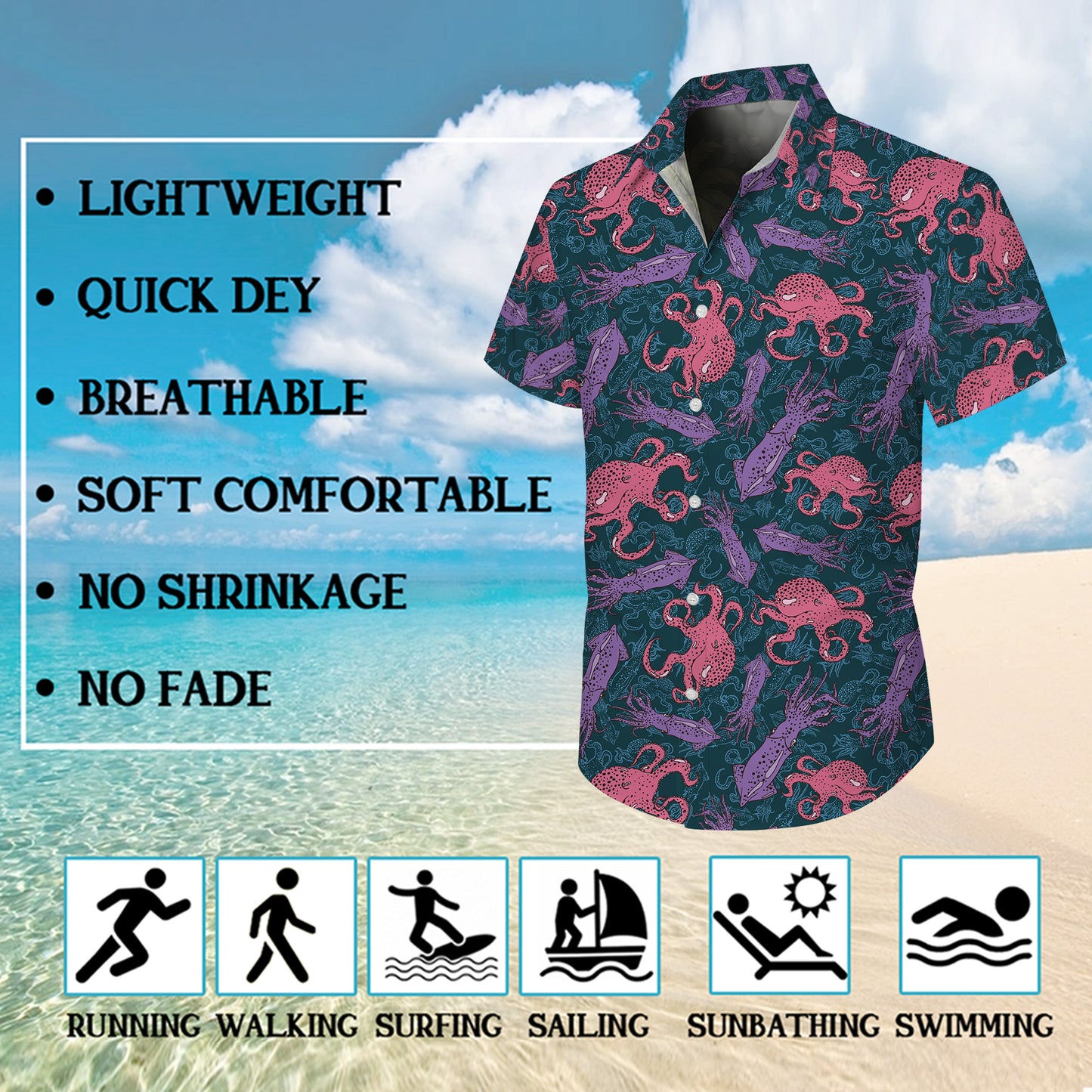 Pink & Purple Octopuses and Squids Dark Hawaiian Shirt