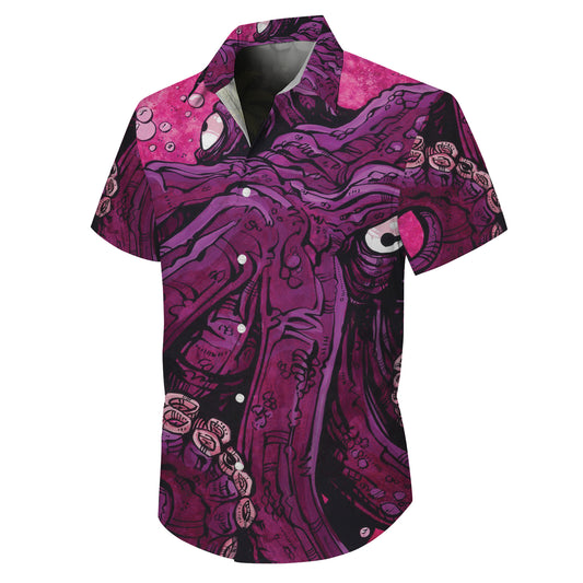 Giant Purple Octopus Face & Tentacles Hawaiian Shirt Men