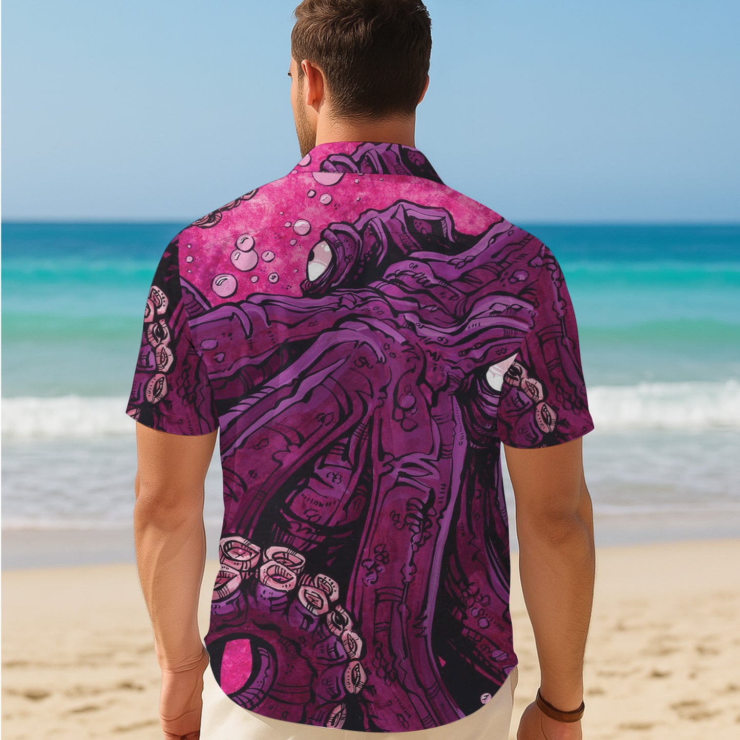 Giant Purple Octopus Face & Tentacles Hawaiian Shirt Men