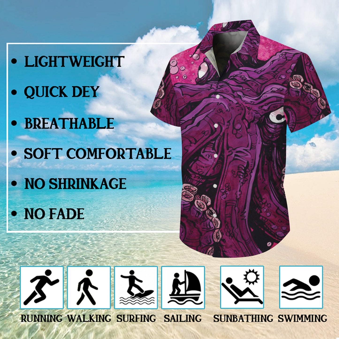 Giant Purple Octopus Face & Tentacles Hawaiian Shirt Men
